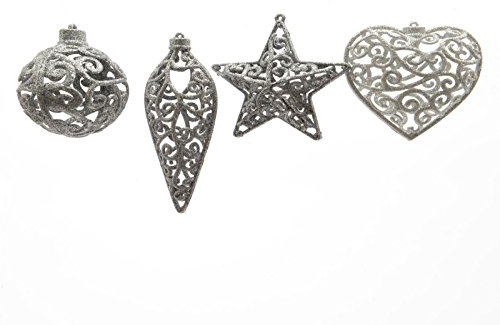 Baumhänger Baumschmuck Christbaumschmuck Silber Weihnachtskugeln Christbaumkugeln Kugel Herz Stern Zapfen 4 er Set Ø ca 10 cm