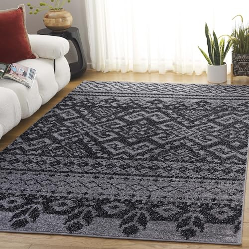 SAFAVIEH Adirondack Collection Area Rug - 5'1 x 7'6, Silver & Black, Rustic Boho Design, Non-Shedding & Easy Care, Ideal for High Traffic Areas in Living Room, Bedroom (ADR107A)