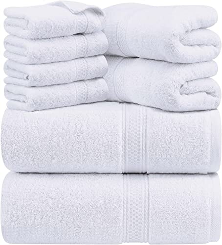 Utopia Towels - 8 teilig Handtücher Set aus Baumwolle mit Aufhänger - 2 Badetuch, 2 Handtücher und 4 Washclappen - (weiß)