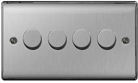 BG Nexus NBS Range Brushed Steel Switches & Sockets - Full Range of Matching Items (4 Gang Dimmer Switch)