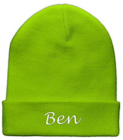 printplanet Beanie-Mütze mit Namen Ben Bestickt - Farbe Lime-Green - personalisierte Mütze, Strickmütze, Namensstickerei