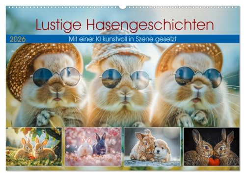 Lustige Hasengeschichten (Wandkalender 2026 DIN A2 quer), CALVENDO Monatskalender: Unsere niedlichen Hasen sind hier, um dein Herz zu erobern und dir ... von ihrem Charme verzaubern. (CALVENDO Tiere)