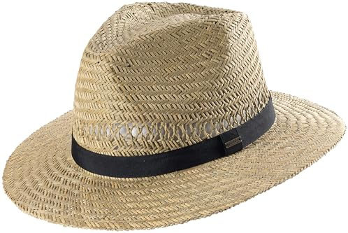 SCIPPIS Barrow – Luftiger Strohhut für Damen & Herren | Sommerhut mit schwarzem Hutband | Atmungsaktiver Outdoorhut für Freizeit, Urlaub & Garten, Größe M, Natur