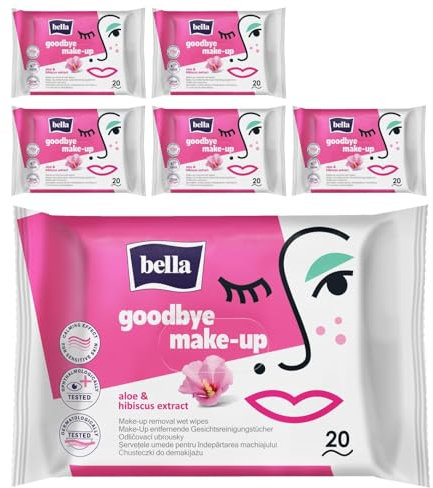 bella Goodbye Make-Up Entfernungstücher 20 Stück 6er Pack (6 x 20 Stück), 100% biologisch abbaubar, dermatologisch getestet, sanft und effektiv