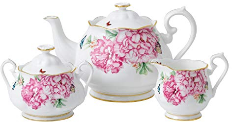 Royal Albert Miranda Kerr Friendship 40001821 Teapot, Sugar & Cream 3 Pc, Fine Bone China, White, 3pc Set