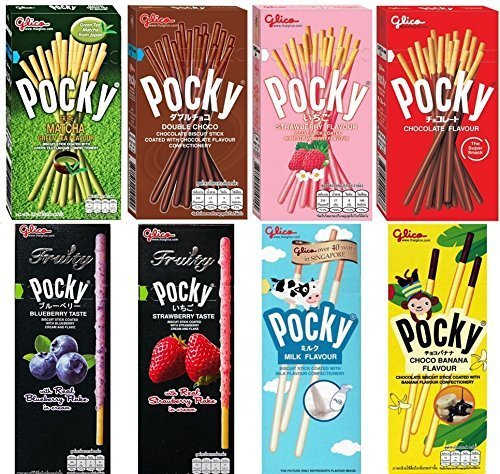 8 Flavours of Pocky - Pocky Matcha, Double Chocolate, Strawberry, Chocolate, Fruity Blueberry, Fruity Strawberry, Milky and Choco Banana (8 Boxes) by @Bangkok