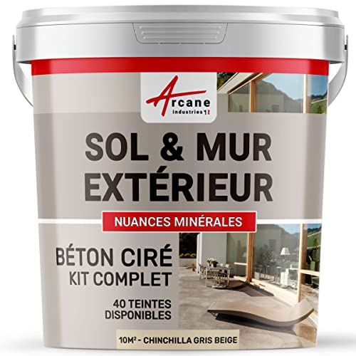 béton ciré, extérieur, pour sol, mur, terrasse, escalier, enduit, décoratif, minéral, en kit - 10 m² (en 2 couches) Chinchilla Gris Beige - ARCANE INDUSTRIES