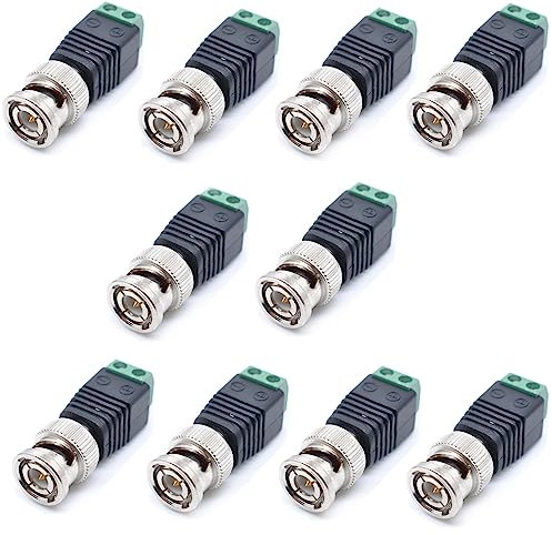 Oiyagai 10Pz Connettore BNC Maschio a Connettore AV a 2 Viti per Coassiale CAT 5 a Telecamera CCTV BNC Femmina Adattatore Video Balun