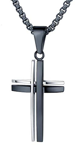 FaithHeart Kreuz Anhänger Halskette Jesus Geschenk für- Edelstahl Kruzifix Anhänger mit 55cm Venezianerkette mit Gravur