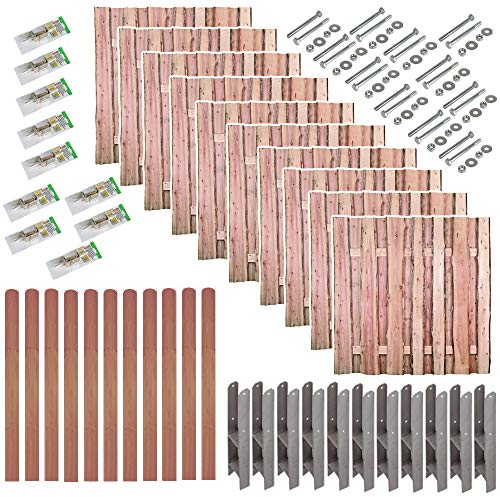Holz-Zaun Dresden| Komplettset mit Montagematerial & 10 Stk. Sichtschutz-Zaun 180x180 cm & 11 Stk. Pfosten 9x9x190 cm | ca. 19 lfd. Meter | Gartenzaun | Sichtschutz Lärche | Bretterzaun | Windschutz