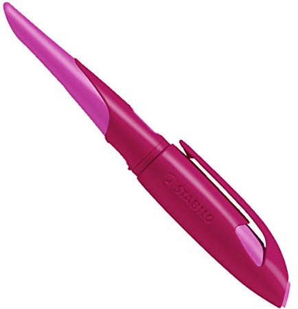 STABILO - Ergonomischer Schulfüller für Linkshänder mit Anfänger-Feder A - EASYbirdy in beere/pink - Einzelstift - inklusive Patrone - Schreibfarbe blau (löschbar)