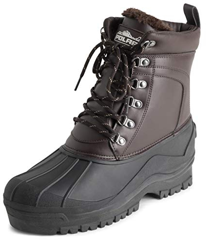 Polar Uomo Durevole Inverno Suola di Gomma Durevole Impermeabile Inverno Neve Anatra Pioggia Stivales - Marrone/Marrone - UK10/EU44 - YC0681