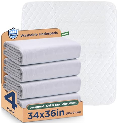 Brosive Inkontinenz-Betteinlagen, wasserdicht, wiederverwendbar, waschbar, 8 Tassen, Saugfähigkeit, Matratzenschoner für Erwachsene, Kinder und Haustiere (86,4 x 91,4 cm, 4 Stück)