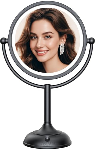 Professional 8.5 Large Lighted Makeup Mirror with Brighter Lights, 1X/10X True HD Magnifying Mirror with 3 Color Dimmable Lights, 90 Shadowless LEDs, 360°Swivel Seamless Vanity Mirror, Black Nickel