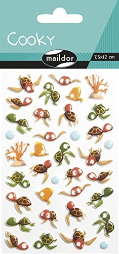 Maildor CY121C - Packung mit 1 Bogen 3D-Aufklebern Cooky, 7,5 x 12 cm, 36 Stickers, 1 Pack, Meeresschildkröten