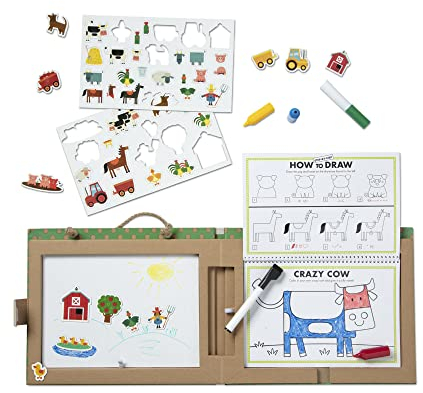 Melissa & Doug | Natural Play: Spielen, Zeichnen, Kreieren, Wiederverwendbares | Mal & Magnet-Set - Bauernhof (38 Magnete, 5 Whiteboard-Markierstifte)
