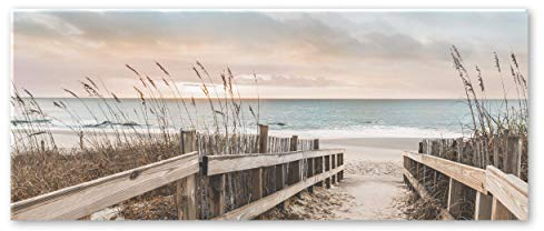 Glasbild Dreams 50 x 125 cm | Wasser Strand Meer Strandmotiv hell Beige Blau schlicht | Glas Bild Wandbild | Wohnzimmer Schlafzimmer XXL groß modern Küche