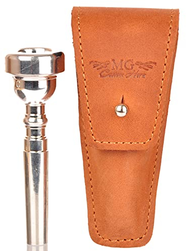 Mg Leather Work Leder-Mundstück-Tasche aus echtem Leder, Halterung für Mundstück, Trompetenzubehör (Einzeltasche, Hellbraun)