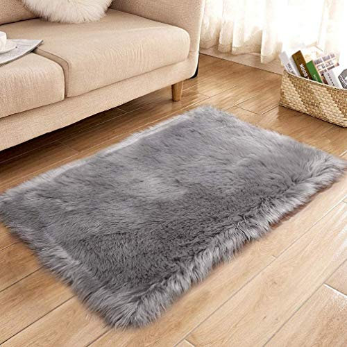 XUDAKJ Faux Lammfell Schaffell Teppich,Flauschig Weiche Nachahmung Wolle Teppich Longhair Fell Nachahmung Wolle Bettvorleger Sofa Matte (grau, 80 x 180 cm)