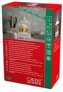 Konstsmide Wasserlaterne groß, 4 Schneemänner mit Vogelhaus, antique weiss, mit an/aus Schalter, 5h Timer, Antiqueweiß, batteriebetrieben, Innen, 1 warm weiße Dioden - 4396-200