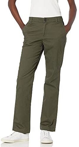 Amazon Essentials Pantalón Chino de Sarga Elástica Corte Ajustado y Pierna Recta Mujer, Verde Oliva Oscuro, 46
