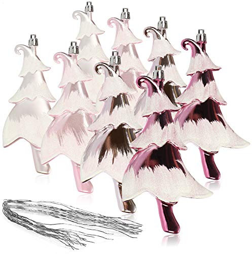 com-four® 8X Christbaumanhänger Tannenbaum - Christbaumschmuck zum Anhängen - Weihnachtsbaum-Anhänger in Tannenbaum-Form - bruchfest (8 Stück - rosa)