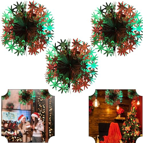 SRVertex 3x Ball Shape Foil Hanging Decorations for Window, Green/Red Christmas Foil Garlands for Xmas Party Wall, Door and Ceiling Hanging Decorations