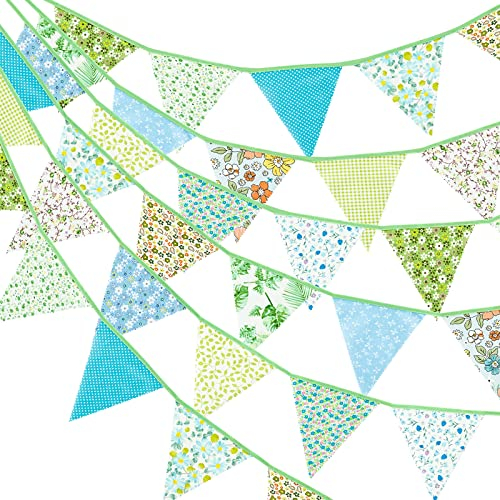 G2PLUS 12M Multicolore Bandierine,Ghirlanda di Bandierine,Triangolo Bandiera Ghirlanda,con 42PCS Bandierine Triangolari per Giardini All'aperto Festa Compleanno Matrimonio(Verde)