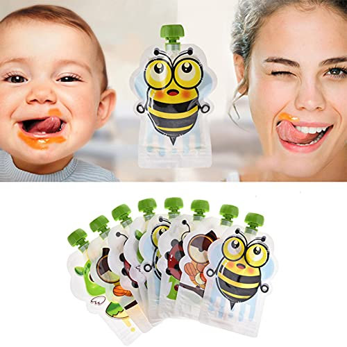 Quetschbeutel Wiederverwendbar, 8er Baby Lebensmittel Quetschbeutel, Für Smoothie, Fruchtmus, Baby Brei, Joghurt 150 Ml
