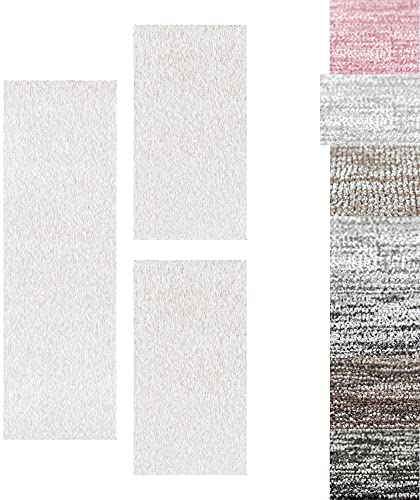 Bettvorleger Schlafzimmer Teppich Bettumrandung 3 Teilig Läufer Flur Küchenteppich Bettläufer Modern Einfarbiges Design Kurzflor Soft & Extra Weich Farbe: Creme