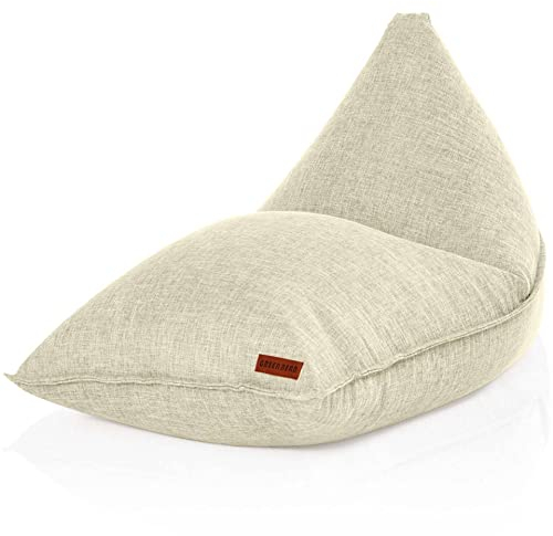 Green Bean Sitzsack Triangle 150x100x100cm mit EPS-Perlen Füllung - Kuschelig Weich Waschbar - Drinnen Stoff Bodenkissen Liegekissen Sitzkissen - Beige