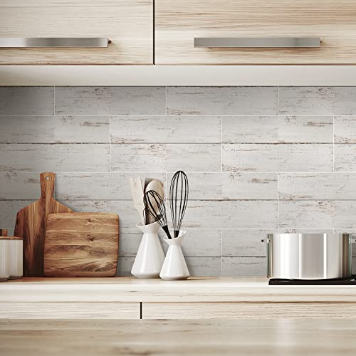 Alwayspon Vinyl Floor Wall Tile Sticker, Non-slip Sticky Back Tile Decals for Kitchen Bathroom Self-adhesive Peel and Stick PVC Floor Sticker DIY, Vintage Lace Wood, 30cmX15cmX4Pcs Set