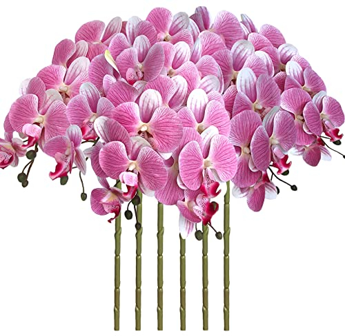FagusHome 6 Stück Künstliche Phalaenopsis Blumen Weiß 80cm Künstliche Orchideenblumen Stammpflanzen für Wohnkultur (Rosa)