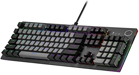 Cooler Master CK352 Tastiera meccanica completa per PC da gioco, interruttori blu, illuminazione RGB personalizzabile e barre luminose, top in alluminio sabbiato, schema a doppio tasto, QWERTY