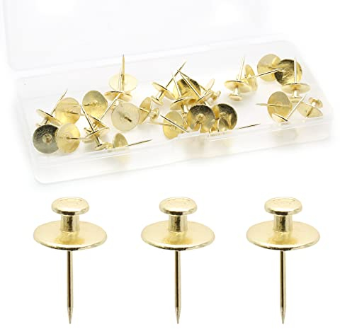 Rierdge Wandnägel zum Aufhängen, Doppelköpfige Nägel zum Aufhängen von Bildern Dekorative Pinn-Aufhänger Nägel für Trockenbau Korkplatte Foto, Gold, 30 Stück