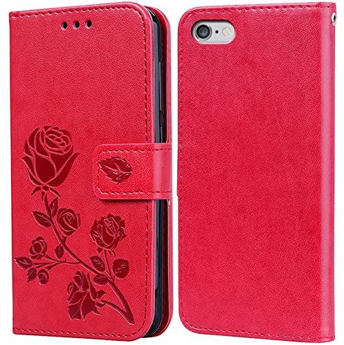 BIIULHCI for iPhone 6/6S Case, Premium Full Protection Leather Flip Wallet Phone Case for iPhone 6/6S Cover Silicone Shockproof Bumper Red