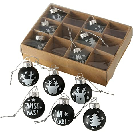 12 STK Weihnachtskugeln Oh Dear Hirsche Rehe Christmas n916 schwarz Weiss Rentiere Elche Kugeln Christbaumschmuck Weihnachtsschmuck Anhänger Weihnachtsdeko Glaskugeln
