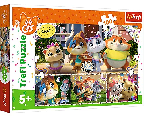 Tréfl - 44 Cats, Une bonne équipe d'amis - Puzzle 100 Elements - Puzzles Colorés avec des Personnages de Contes de Fées 44 chats, Divertissement Créatif, Amusant pour les Enfants à Partir de 5 ans