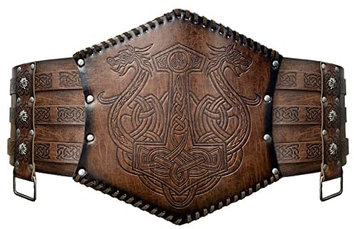 Thajaling Wikinger geprägter breiter Gürtel,Nordischer Kunstleder Taillenpanzer,Mittelalterlicher Ritter Korsettgürtel für LARP Kostüm (Braun)