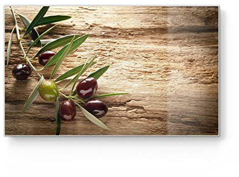 DEQORI Frühstücksbrett Glas | klein 23x14 cm | Motiv Dekorativer Olivenzweig | Design Schneidebrett für Küche | Frühstücksbrettchen antibakteriell & rutschfest | Glasplatte & Servierplatte