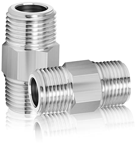 CUNQN Connettori filettati per tubo doccia, in acciaio inox, da maschio a maschio, prolunga per tubo da 1/2 pollici, 2 pezzi