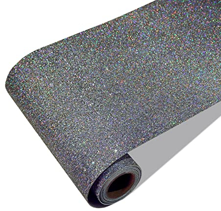 CRE8TIVE Grey Chunky Glitter Wallpaper Sparkle Glitter Fabric Wallpaper Peel and Stick Wallpaper for Bedroom Glitter Wallpaper Border Furniture Stickers Packing Paper Vinyl Wrap Textured 20cm x 200cm