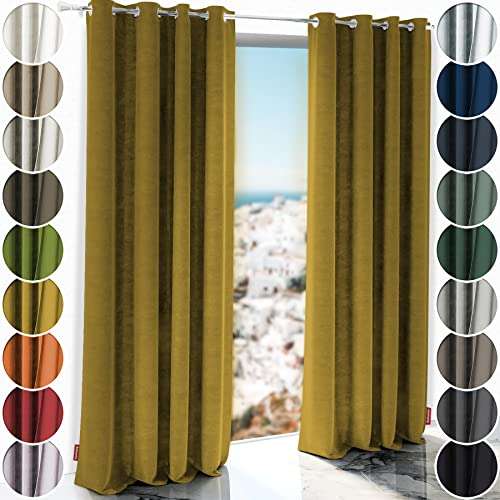 Schuette® Verdunkelungs-Vorhang Gardine mit Ösen ● Millenium Velvet: Butterscotch (Gelb) ● 240x135 cm Höhe x Breite (1 Stück) ● Knitterfrei Pflegeleicht Thermo Blickdicht & stark Abdunkelnd