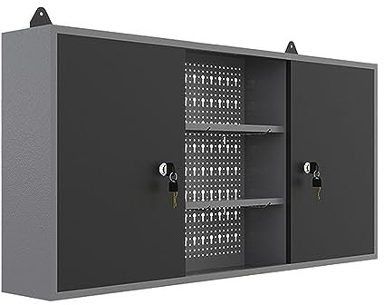 JZD Wandschränke aus Metall mit 2 abschließbaren Türen, für Garagenwerkzeugaufbewahrung, Schwarz & Grau