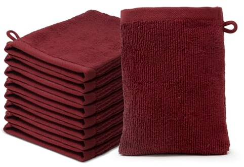 Lot de 10 Gants de Toilette 15x20cm | 100% Coton Premium | Epais 500g/m2 | Linge de Bain Doux & Absorbant | Oeko-TEX | Marque Ôhm | Rouge