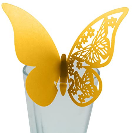 ihreesy Marque-Places de Nom de Mariage,50PCS Marque-places en Forme de Papillon Ajouré Marque Place Papillon Mariage Carte Porte Nom Déco Verre Table Décoration de Table Deco Mariage,Or