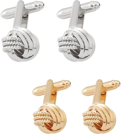 ZAHD 2 Paar Klassisch Knoten Manschettenknöpfe Goldene Manschettenknöpfe Kleidung Dekoration Knoten Manschettenknöpfe Gold Silber vergoldet Manschettenknöpfe Geburtstag, Weihnachten, Abschlussball