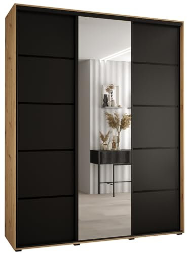 ABIKSMEBLE Armoire Porte Coulissante Miroir Davos 5 - Dressing Adulte - Penderie Vêtement - Garde Robe - Placard - Armoire 3 Portes - Closet