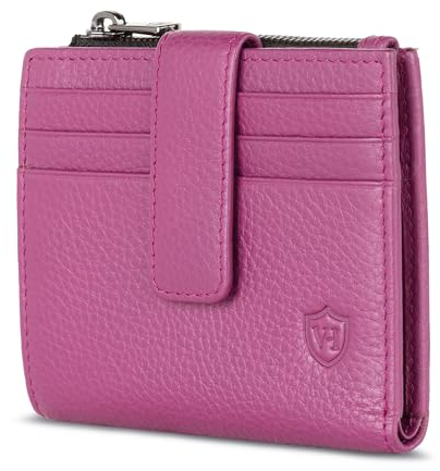 VON HEESEN Leder Kartenetui Geldbörse mit RFID-Schutz - Portemonnaie für Damen & Herren aus echtem Leder - Kartenhalter mit Münzfach - Geldbeutel für Frauen und Männer in Pink