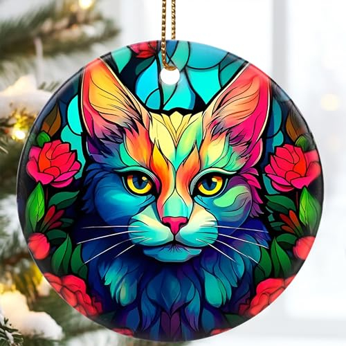 Jocidea Katzen-Ornament, 7,1 cm Keramik-Weihnachtsschmuck, Katzen-Weihnachtsbaumschmuck, Weihnachts-Andenken-Ornamente, Urlaubsdekor-Geschenke, Katzenliebhaber-Geschenke, Urlaubsgeschenkideen